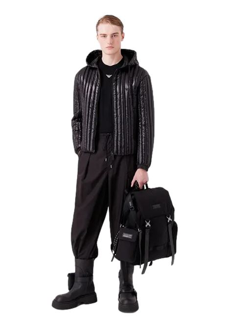 Piumino con cappuccio water repellent in nylon matelassé verticale EMPORIO ARMANI | Giubbotti | 6R1B79 1NKZZ0999